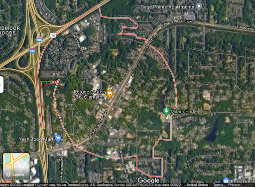 Figure 1 - An aerial view of the city of Clarkston in Georgia. Credit: Google Maps