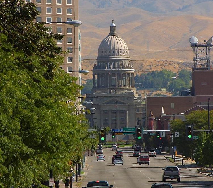 Photo looking down the street at the capital