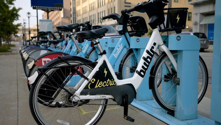 Photo of white electric Bublr bicycle