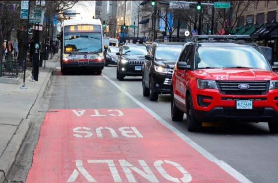 Temporary dedicated red CTA bus only lane