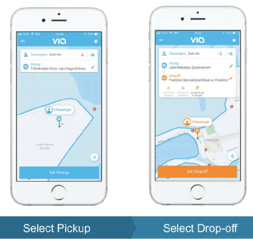 screenshot of the app setting pick-up and drop-off locations