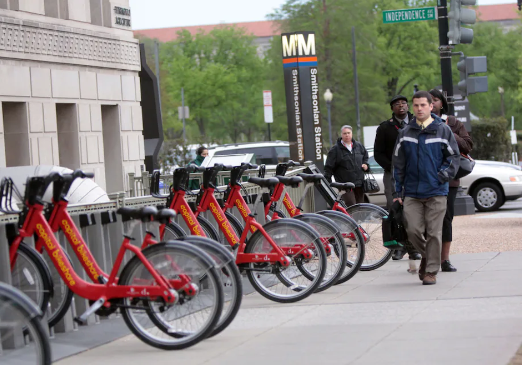 Picture of Capital Bikeshare docking station at a DC Metro station