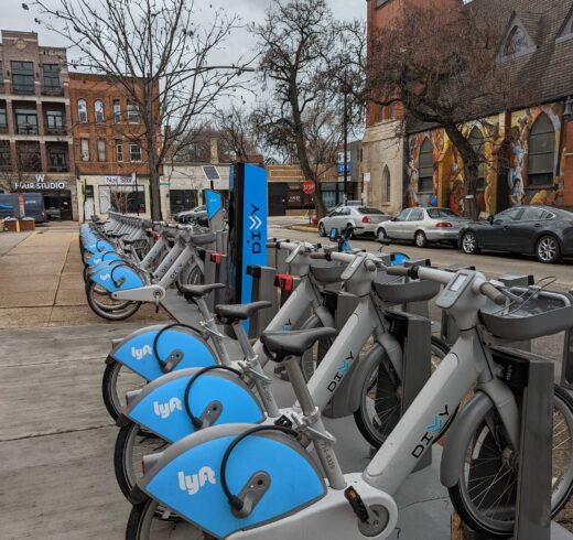 Image of Divvy e-bikes at charging dock station