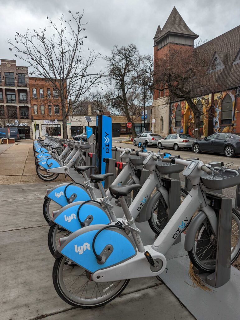 Image of Divvy e-bikes at charging dock station