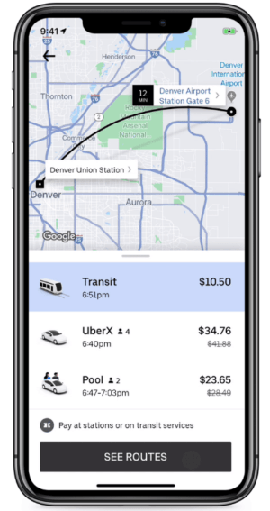 Screenshot of the Uber app