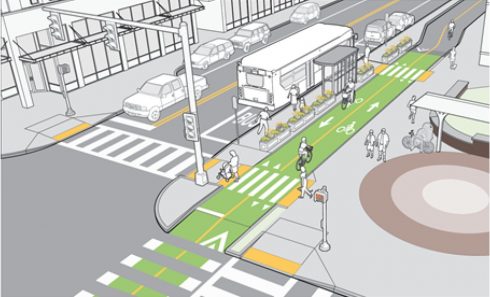 Illustration depicting several examples of Complete Streets design.