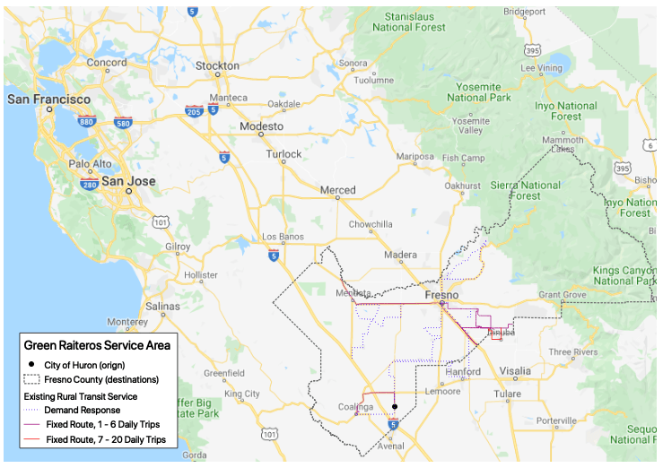 Huron to Fresno Map