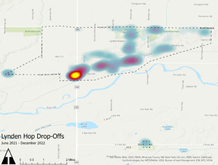 A heat map displaying Lynden Hop Dropoffs.