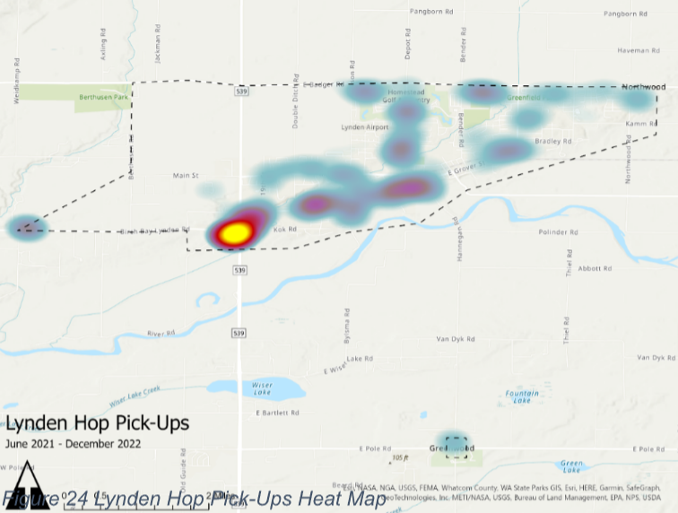 map of lynden with various areas colored in blue, purple, and red.