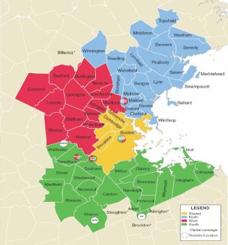 Map of MBTA Ride Service Area