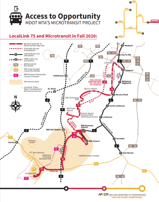 Map of MTA's proposed Microtransit Pilot service area, relative to existing bus route