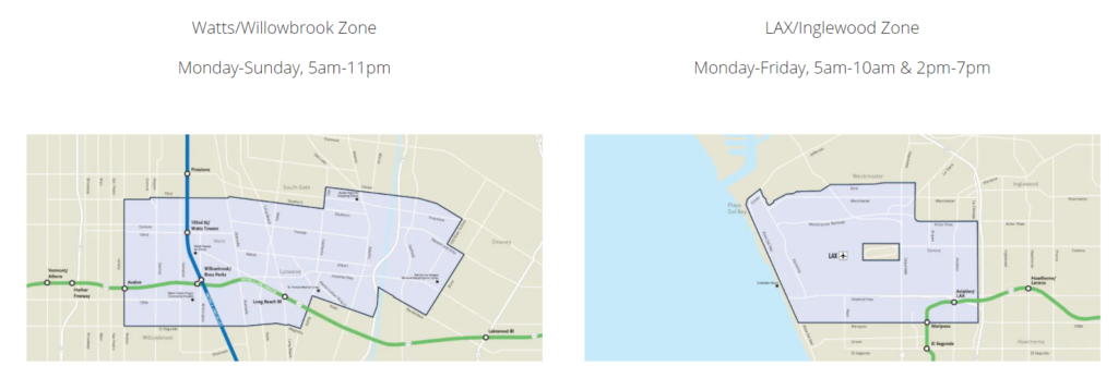 Hours of operation and map of the Watts/Willowbrook and LAX/Inglewood Zones