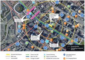 Map of trunk destination hub at Nicollet Mall and Fifth Street in Minneapolis