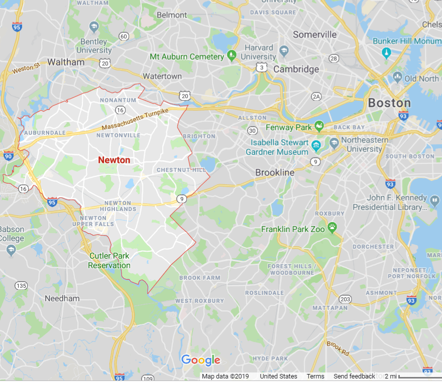 Map of Newton, MA