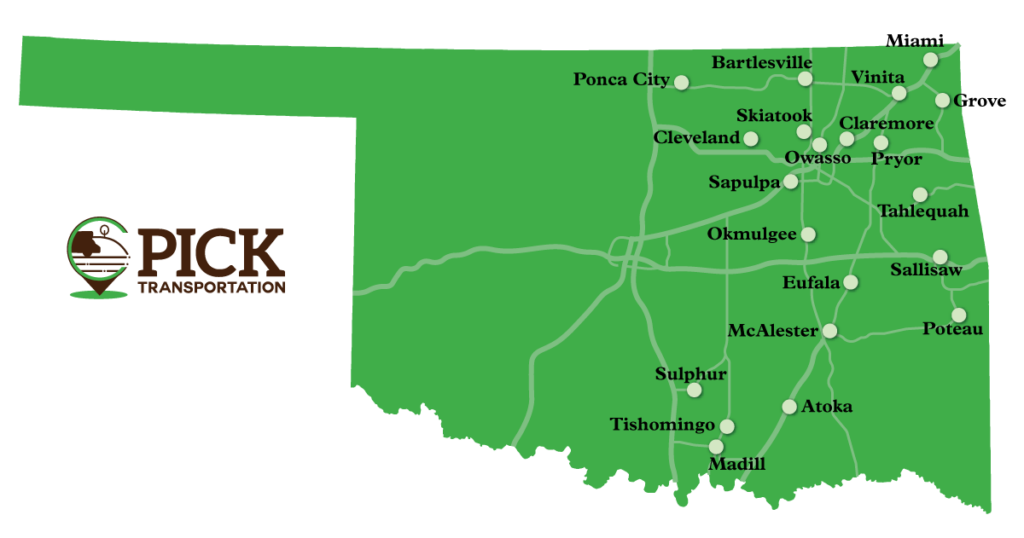 Map of communities participating in PICK Transportation