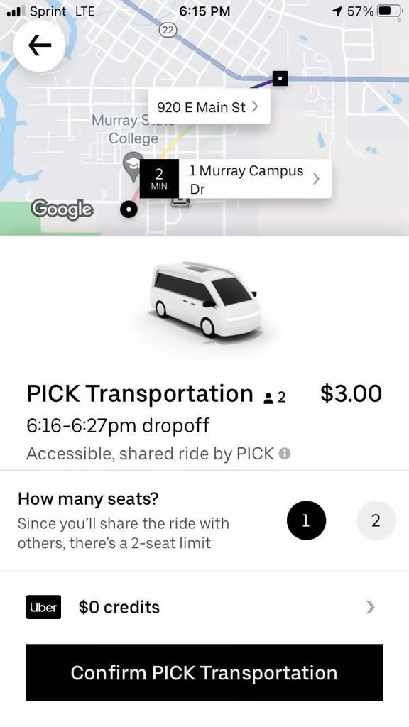 Image of smartphone application interface which users see when they book rides via the Uber App