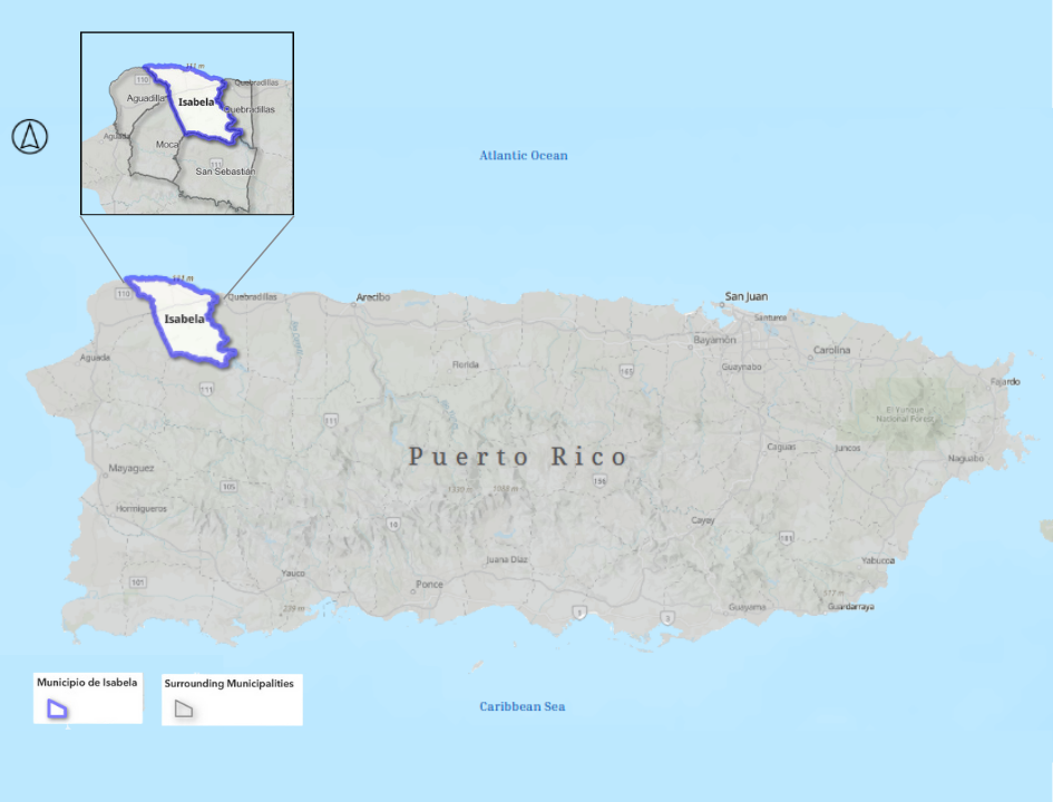 Map of puerto rico with Isabela outlined in purple
