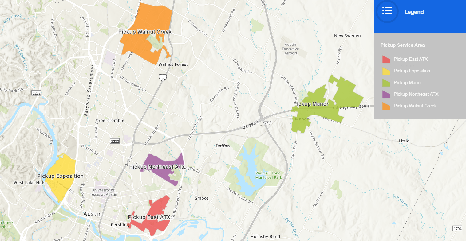 PickUp Service Areas