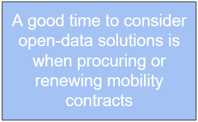 A good time to consider open-data solutions is when procuring or renewing mobility contracts