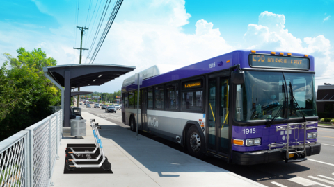 Image of WeGo bus and Bird scooters placed at bus stop