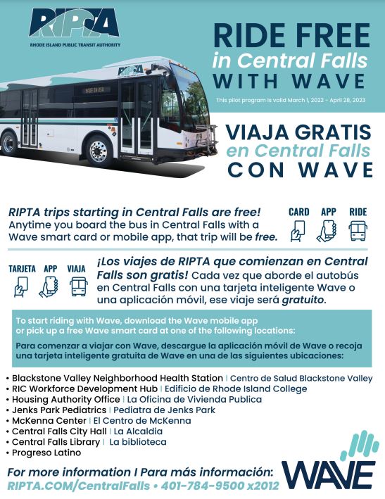Ride Free Central Falls Flyer that was distributed at community organizations within Central Falls