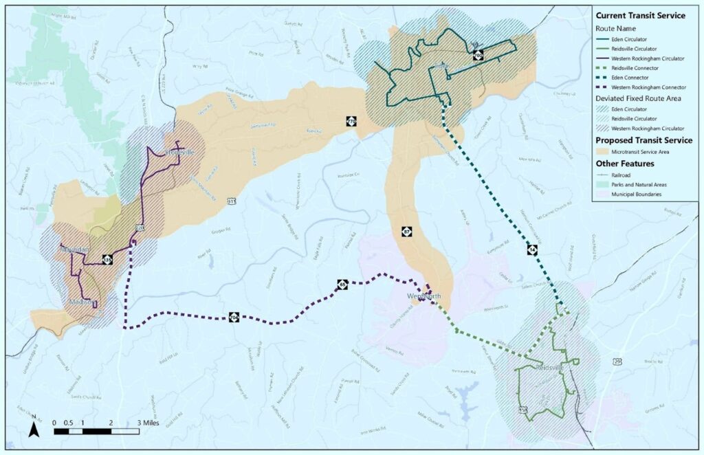 A map of RideSkat's map in Rockingham County Area Transit 