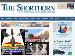 Screenshot of UTA's student newspaper homepage with ad for Arlington RAPID