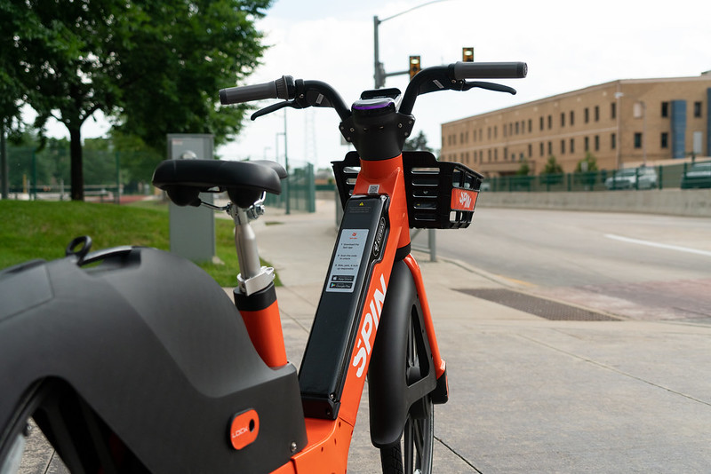 Image of Spin bike at ribbon-cutting event in Fort Collins