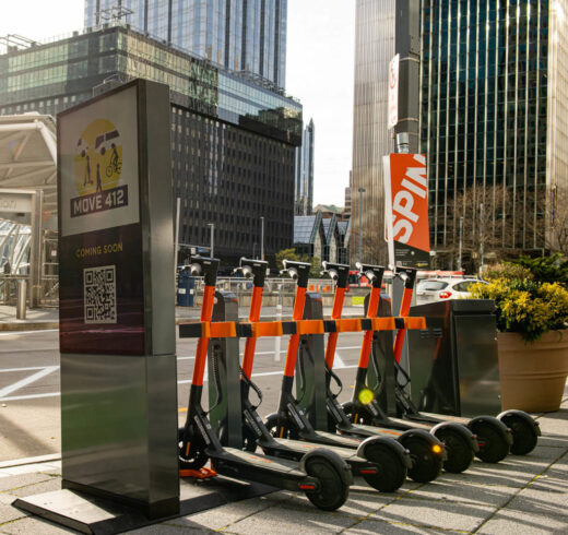 Image of a Spin charging station at a Move PGH Mobility Hub