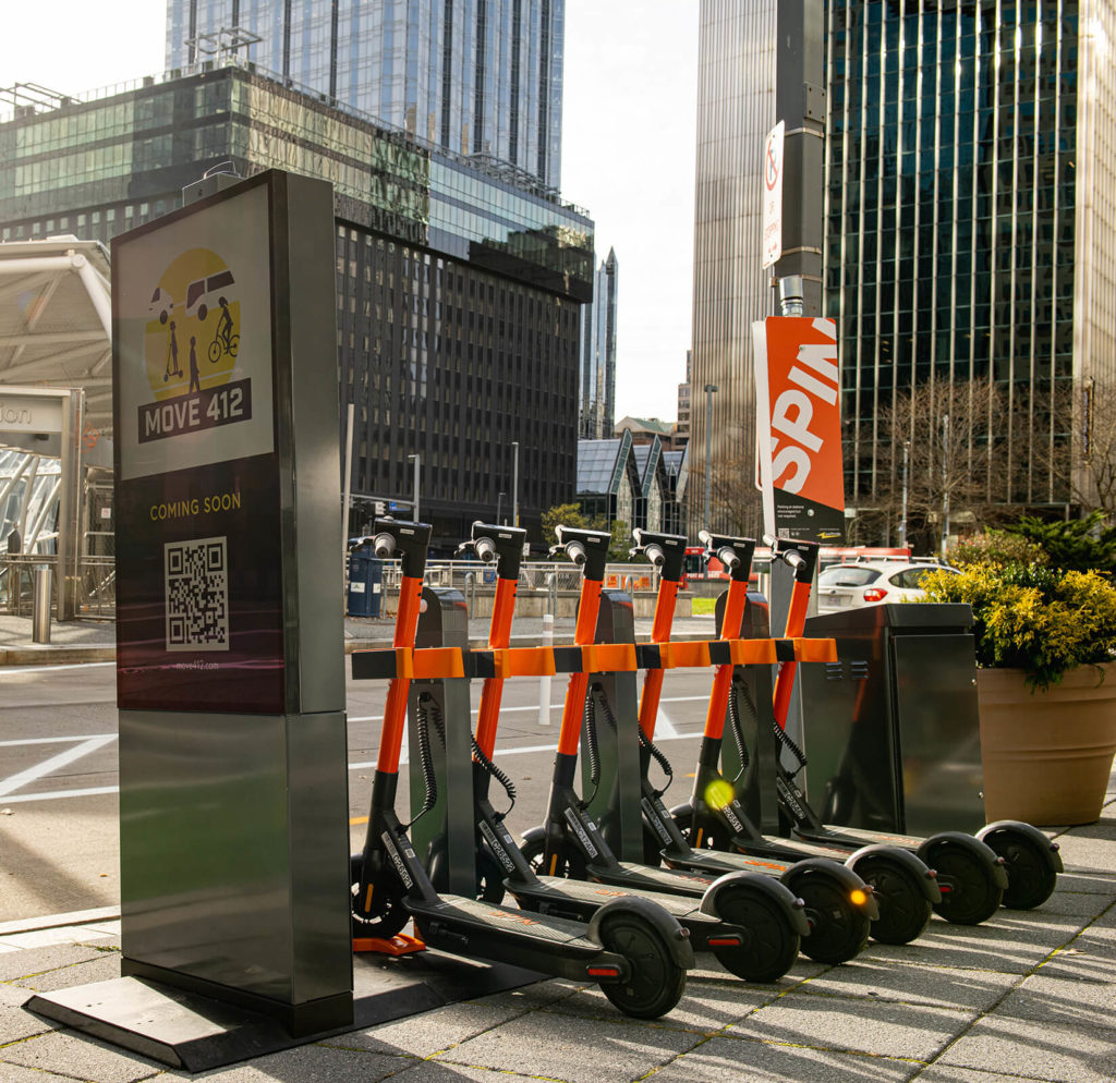 Image of a Spin charging station at a Move PGH Mobility Hub