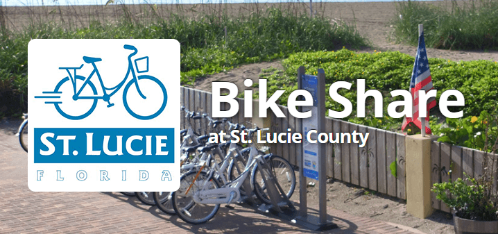 Logo of St. Lucie bikeshare program in front of St. Lucie bikes