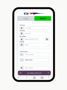 Screenshot of the Rider Registration portal on a mobile device. Credit: RTA