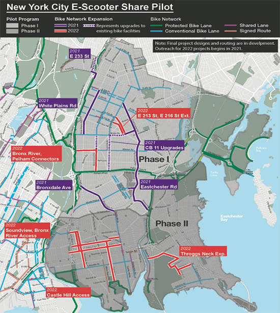 Map of E-Scooter Pilot Service Area in the Bronx