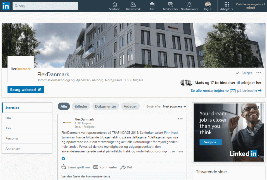 Screen shot of FlexDanmark LinkedIn page